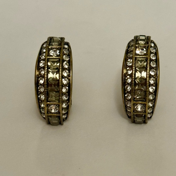 Heidi Daus Gold Tone and Silver Crystal Earrings with Vintage Accents SO chic 💫 - Picture 2 of 4